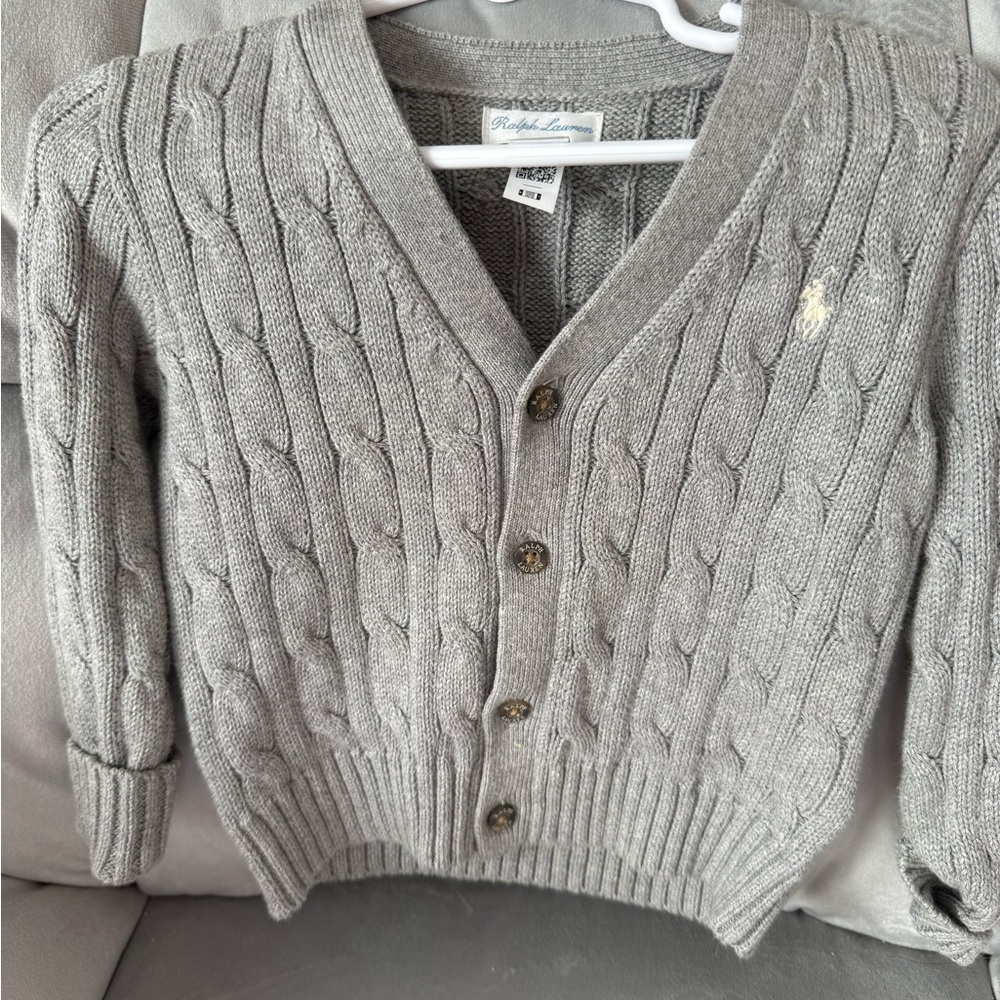 Ralph Lauren Light Gray Cable Knit Cardigan